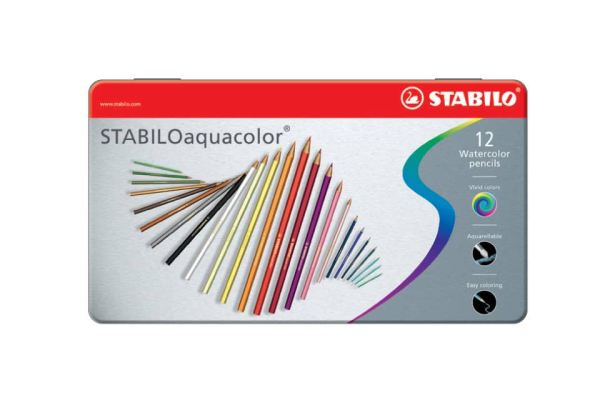Matite colorate acquarellabili Stabilo aquacolor® scatola in metallo assortiti Conf. 12 pezzi - 1612-5