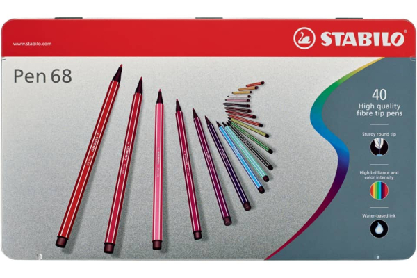 Pennarelli Stabilo Pen 68 1 mm scatola di metallo assortiti Conf. 40 pezzi - 6840-6