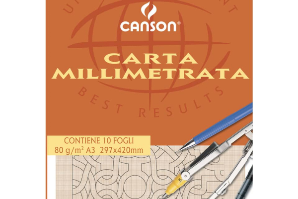 Blocco da disegno CANSON carta millimetrata bianco/arancio 80 g/m² 10 fogli A3 - C200005824