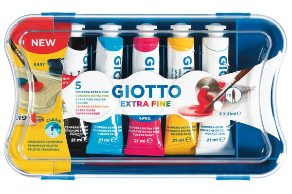 Tempere GIOTTO Extra 21 ml assortiti scatola da 5 tubetti + 1 pennello 32710000
