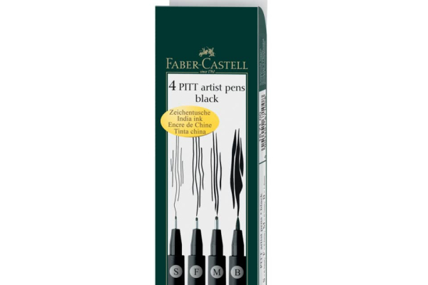 Penne a china Pitt Artist Pen Faber-Castell nero - tratti assortiti Conf. 4 pezzi - 167100