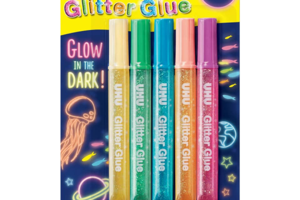 Colla Glitter Uhu Glow in the dark -10 ml - colori assortiti - Confezione da 5 pezzi - 48211