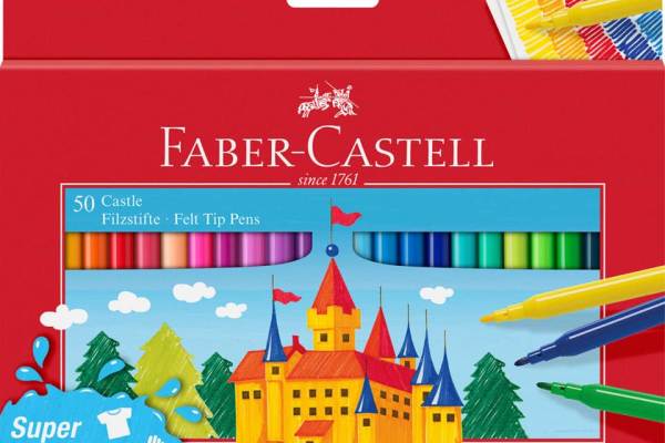 Pennarelli Faber-Castell Castello Superlavabili punta fine 3 mm assortiti astuccio in cartone 50 pezzi - 554204