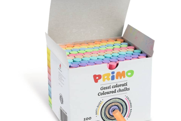 Gessi rotondi non polverosi  Primo colori assortiti - Ø 9x80 mm - scatola di cartone 100 pezzi - 012GC100R