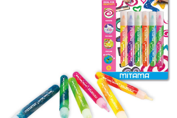 Colla Glitter Mitama Twist effetto a rilievo - formato 10,5 ml doppio colore conf. 6 tubetti - 62512