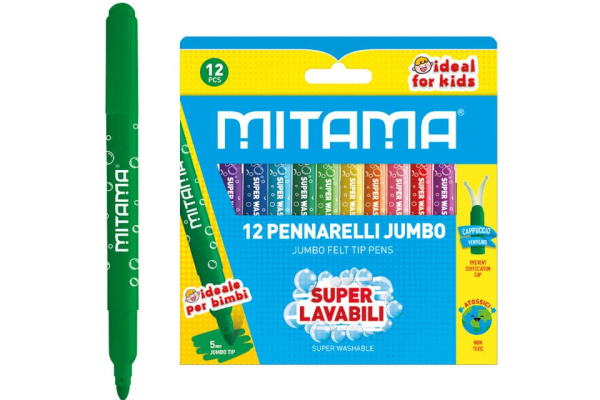 Pennarelli Mitama JumboSuper Lavabili - punta maxi 5 mm - colori assortiti - conf. 12 pezzi 61998