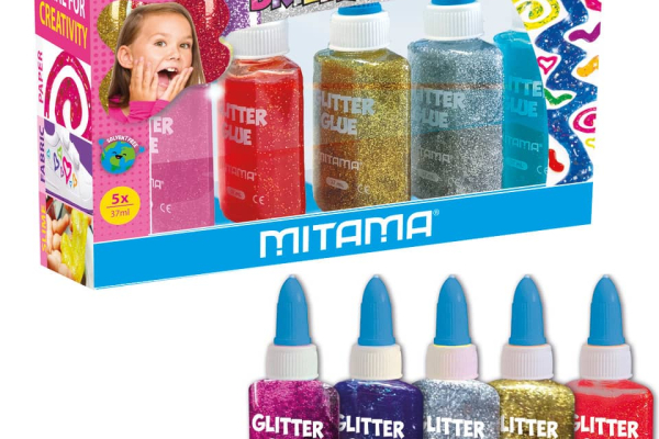 Colla Glitter Mitama Neon effetto rilievo formato 37,5 ml - colori assortiti - conf. 5  flaconcini - 62513